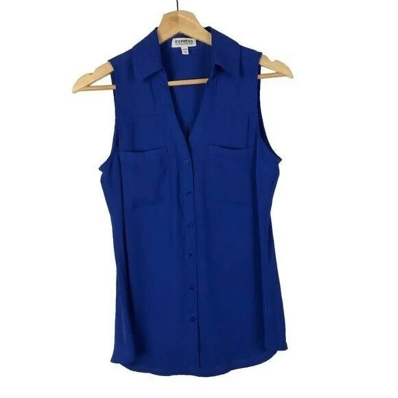 Express Cobalt Blue Sleeveless Button Down Tank Top XS - Picture 1 of 5